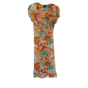 J.B.S. Colorful Floral Midi Dress - Orange, Green, White
